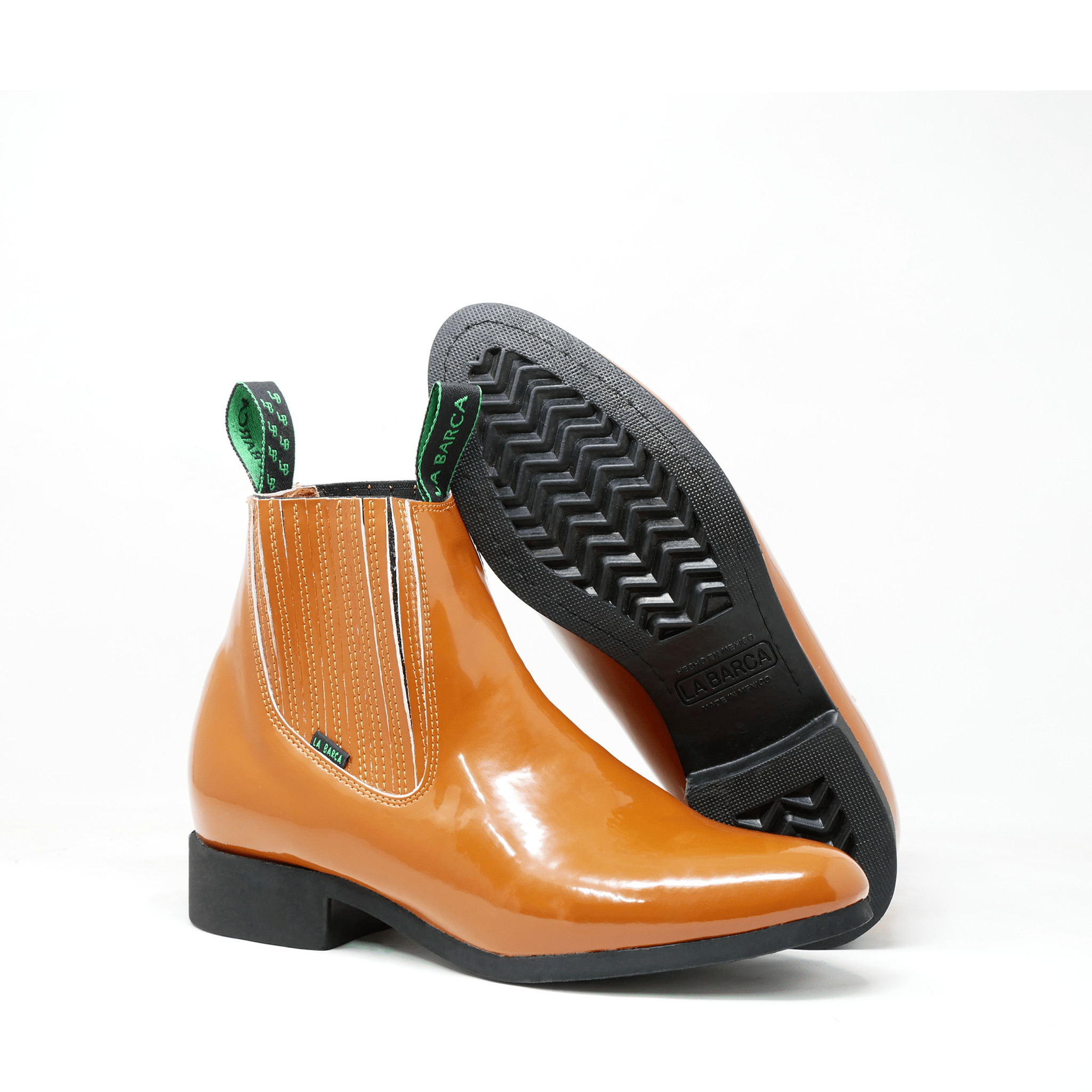 Botín charro de charol con suela de hule color naranja - Botín La Barca
