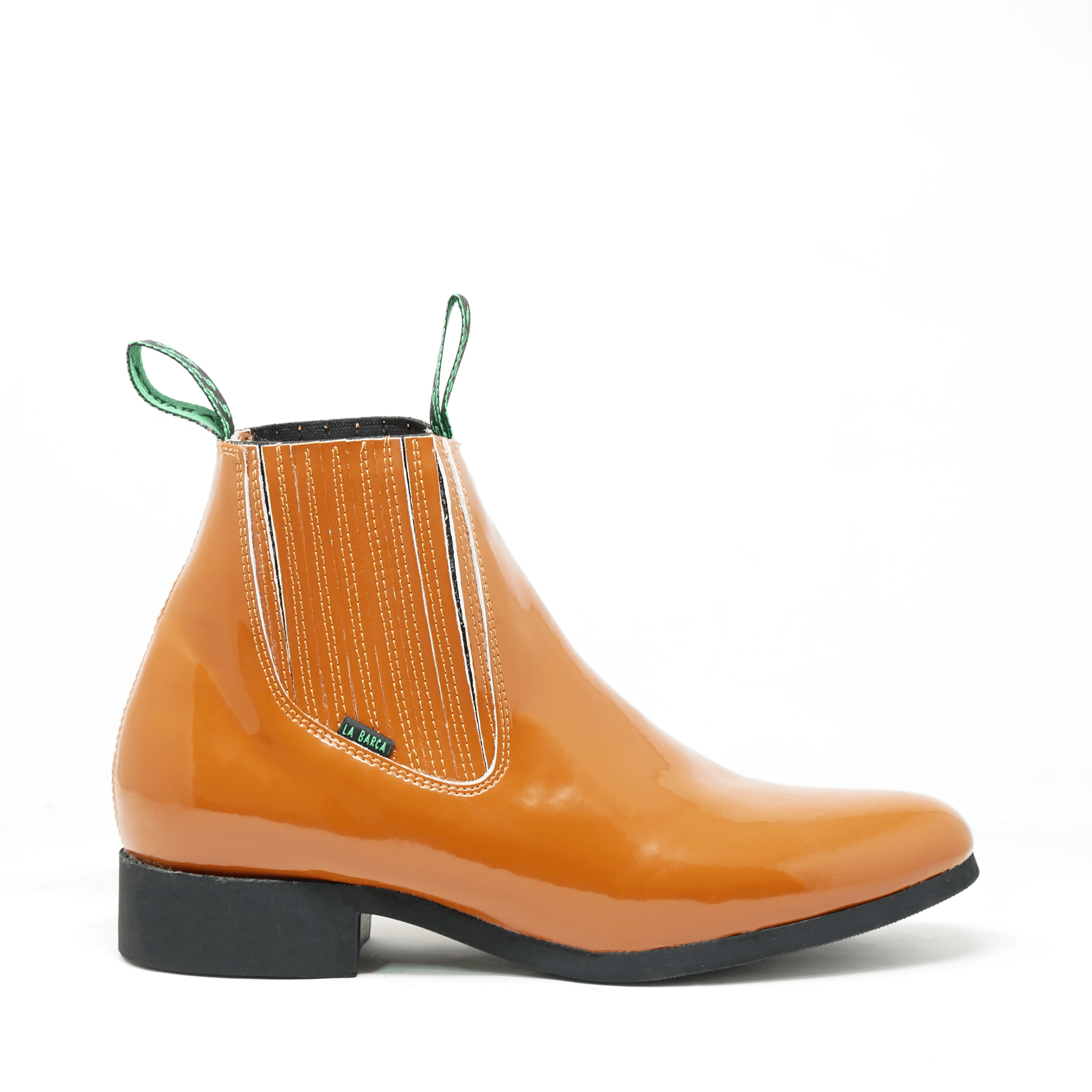 Botín charro de charol con suela de hule color Naranja - Botín La Barca