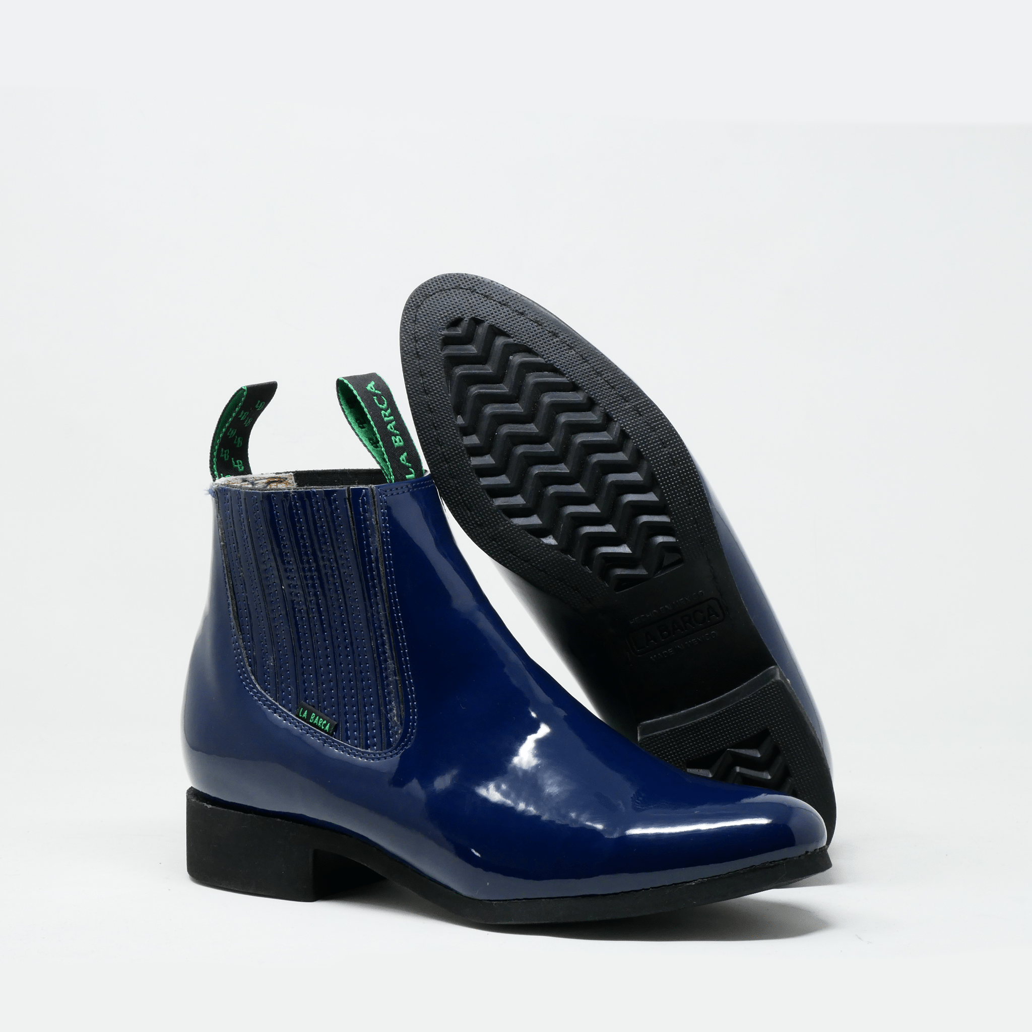 Botín charro de charol con suela de hule color Azul Marino - Botín La Barca