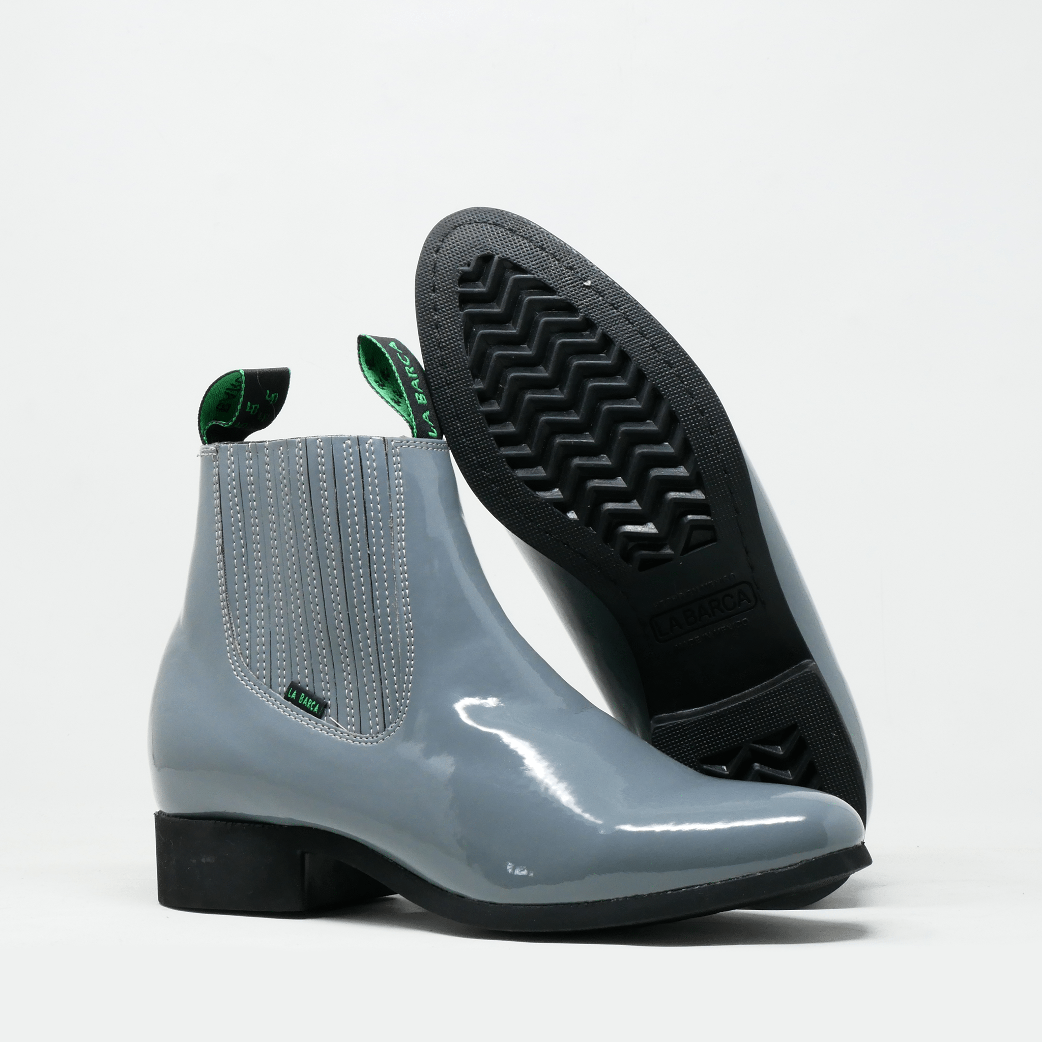 Botín charro de charol con suela de hule color gris - Botín La Barca