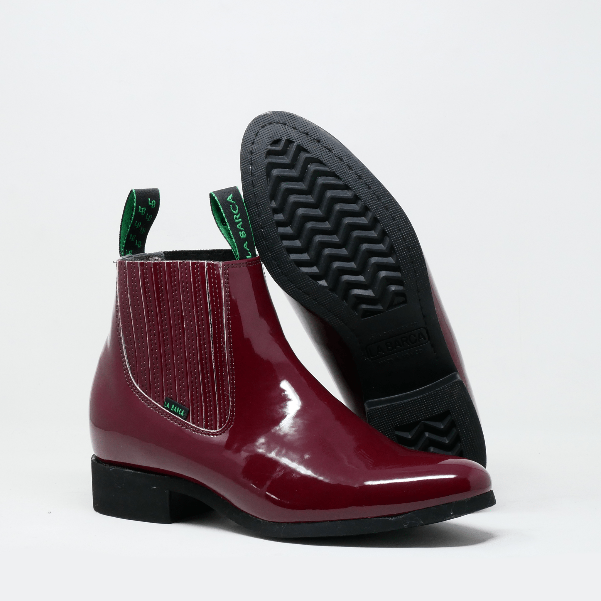 Botín charro de charol con suela de hule color vino - Botín La Barca